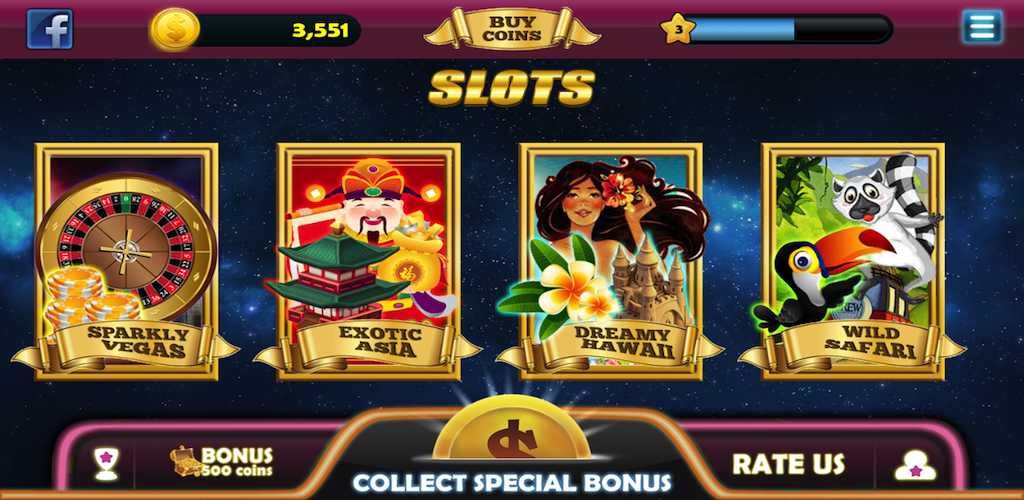 Slots 4 Themes HD - Sparkly Vegas , Exotic Asia , Dreamy Hawai , Wild Safari.