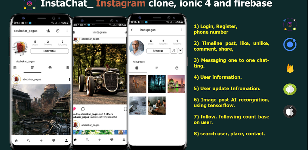 InstaChat - Instagram Clone Ionic 4  Firebase