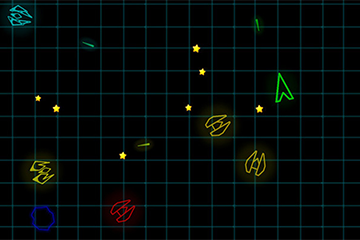 Neon Space Fighter - shooting asteroids  spaceships. Endless scifi space journey. hyper casual