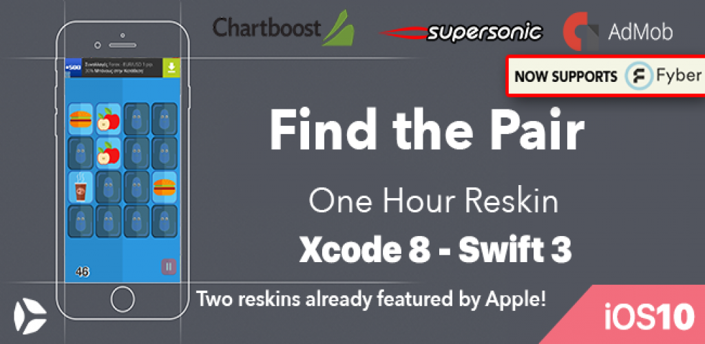 Find The Pair â€“ One Hour Reskin - iOS 10  Swift 3 ready